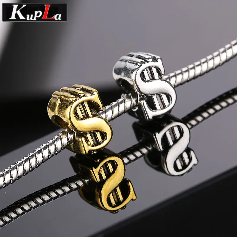 

Vintage Dollar Sign Beads fit Pandora Charms Bracelets Fashion European Beads DIY Big Hole Spacer Beads for Jewelry Making