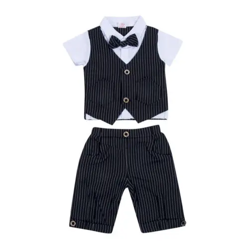 

Toddler Baby Boy Clothing Set Gentleman Wedding Formal Suit Outfit T-shirts Tops Bowknot Clothes Tops Shorts 2PCS Boy 0-4T