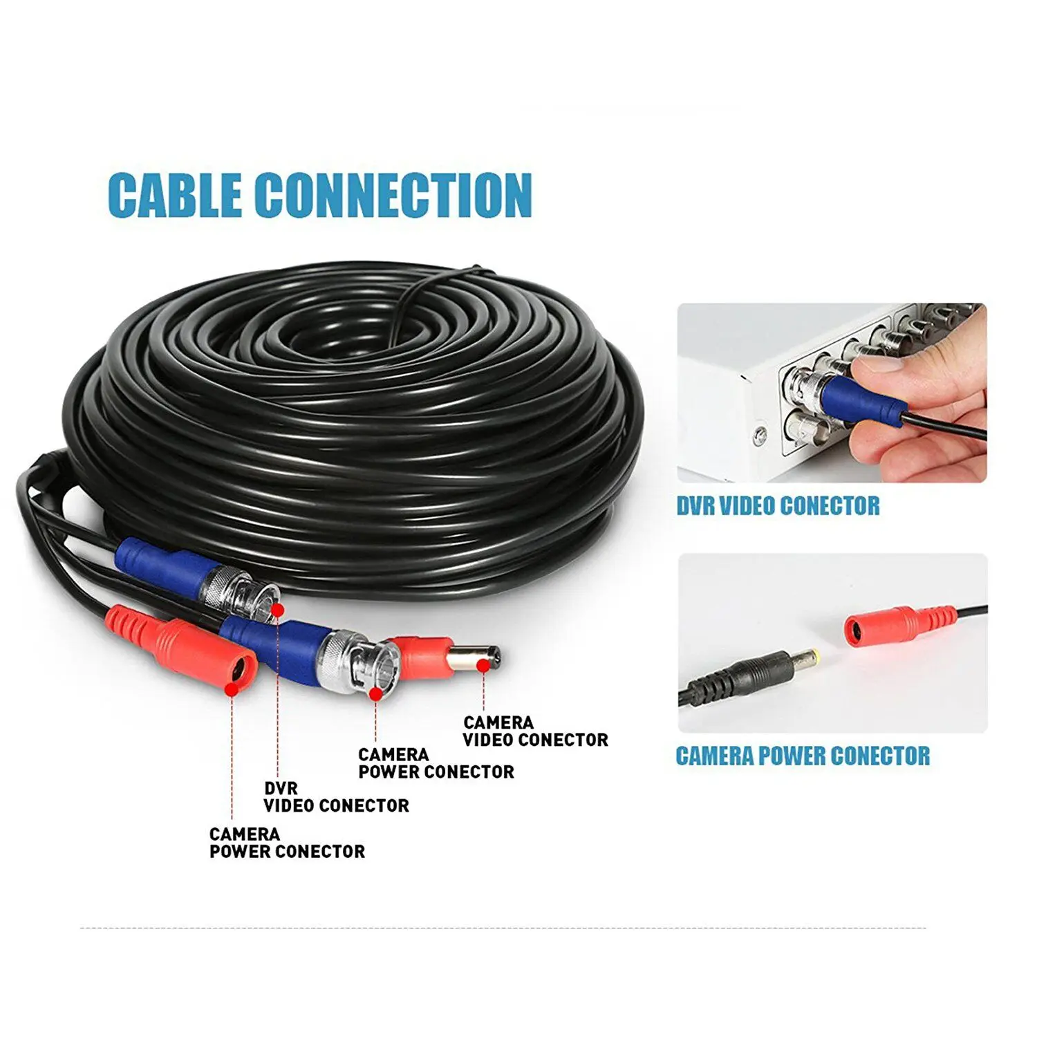 

H.view Cable for CCTV Camera BNC Video Power Cable 10M 20M 30M 40M For Analog AHD CCTV Surveillance Camera DVR Kit Surveillance