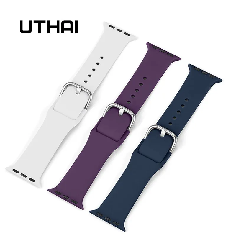 UTHAI G02 мягкий силиконовый сменный спортивный ремешок для 38 мм Apple Watch Series1 2 42 мм ремешок для наручных браслетов для iWatch Sports