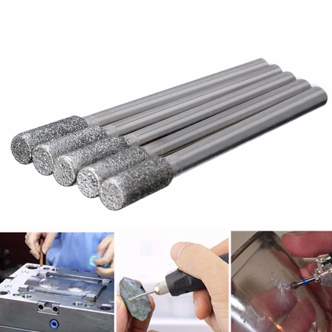 

5pcs Silver 4mm Diamond Grinding Burr Drill Bits Grinding Rod Mill For Rotary Tool Electric Grinder Engraving Machine Mayitr