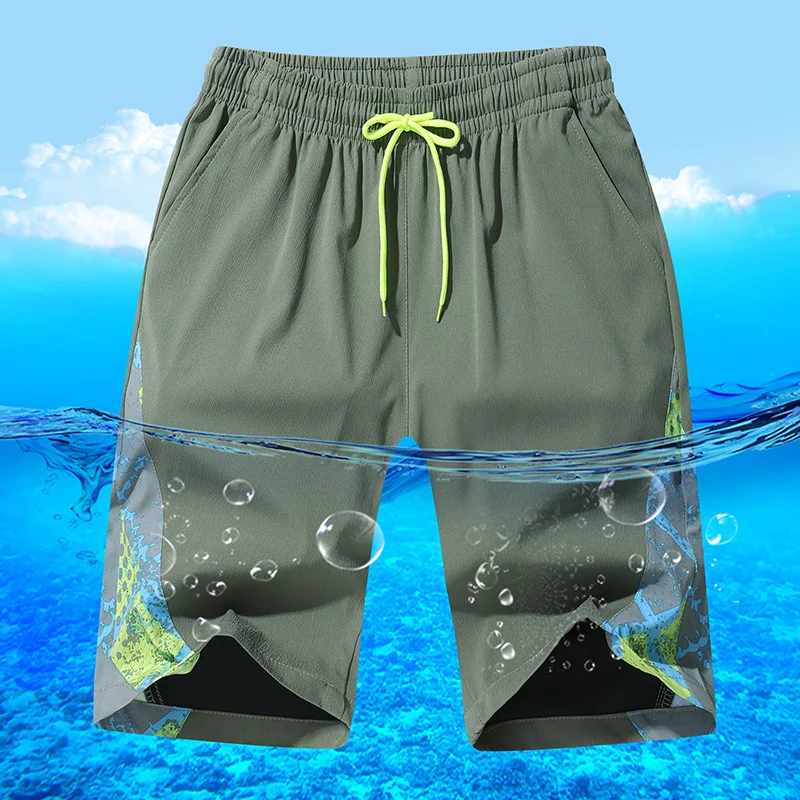 Повседневные мужские шорты большого размера, мужские шорты с эластичной резинкой на талии, до колена, дышащие мужские шорты