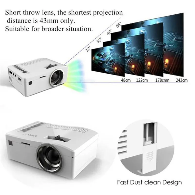 

Mini Projector Short-Focus Lens LED Mini UNIC Multimedia HD Projector USB AV TF HDMI IR Drop Shipping Pico projector