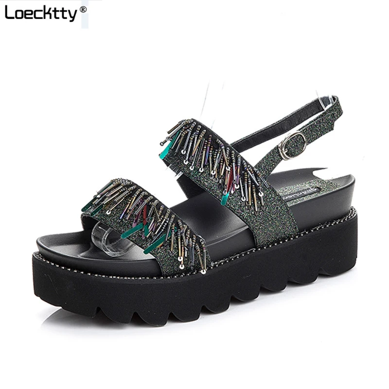 

Loecktty 2019 Women Shoes Platform Sandals Patent Leather Delicate Embroider Buckle Strap Lady Summer Shoes Brand New Handmade