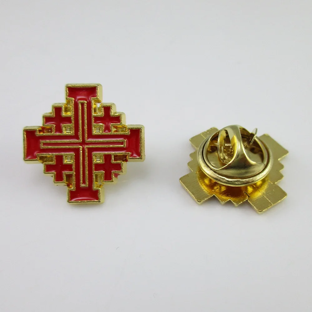 

100pcs of Red Enamel Gold Tone Christian Crusaders Jerusalem Cross Pin with Clutch Back