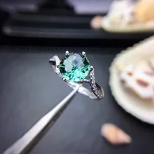 Элегантный фейерверк Мигающий зеленый кварц драгоценный камень кольцо с серебряными ювелирными изделиями День рождения Юбилей Вечерние