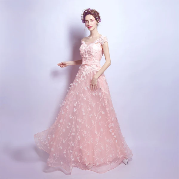 

Newest Arrival Women Elegant Sweet A-line Floral Short Sleeve Floor-length V-neck Summer Dress AKN-068