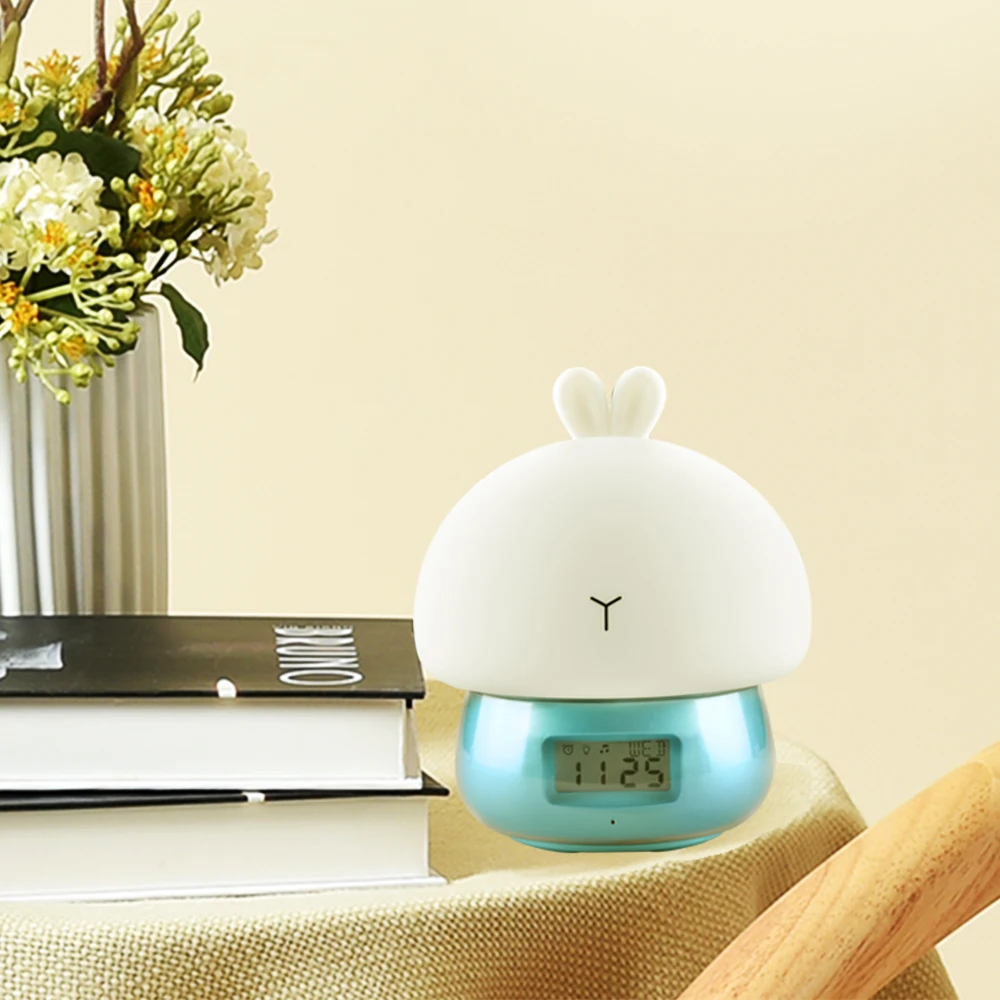 SuperNight 2 in 1 Rabbit LED Night Light with Alarm Clock Remote Touch Sensor Colorful USB Silicone Children Kids Bedside Lamp (22)