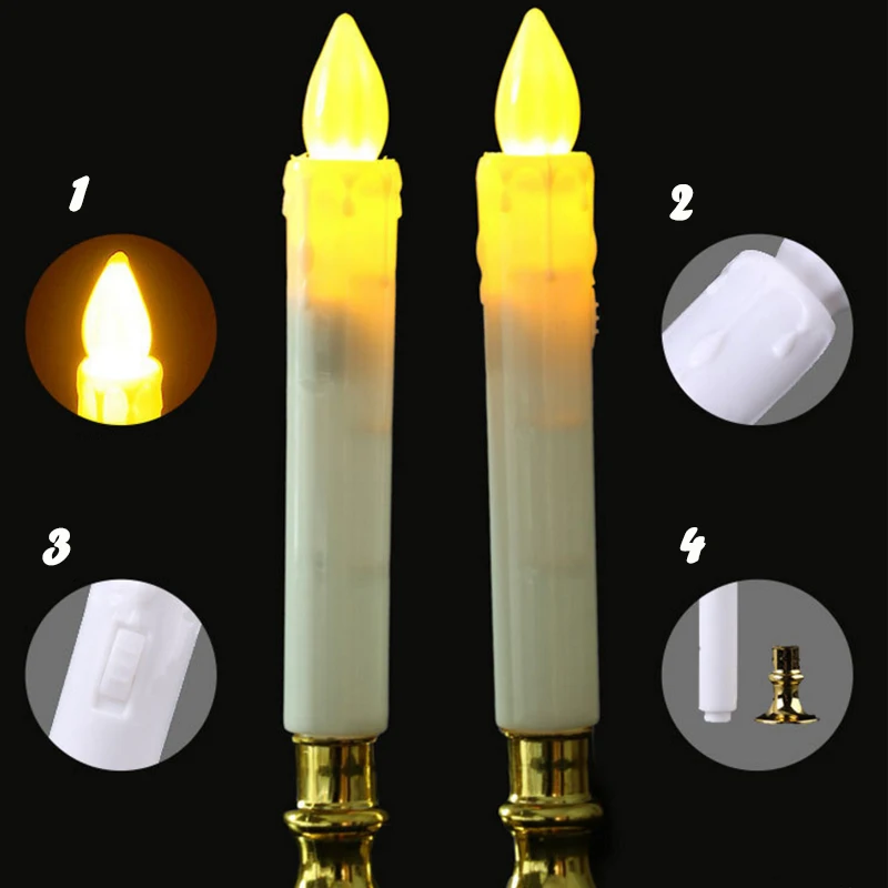 3," /5,9" пара Беспламенного светодиодный палочки лампы в форме свечи съемный Золотой ABS Материал держатели свечи для церкви или Будда праздничный Декор