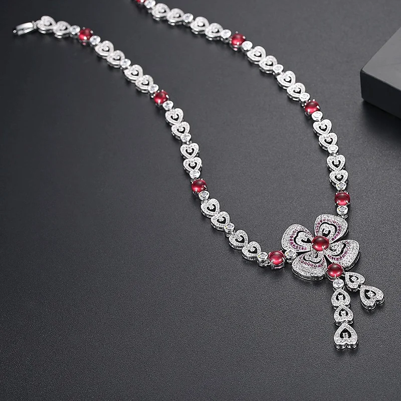

Jewelry Gift for Grandma Mother Daughter Necklace Pendant Bridal Wedding Party Silver Plated Necklace Red Color Stone Pendant