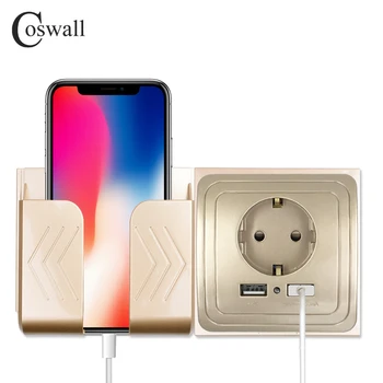 

COSWALL USB Socket Power Outlet With EU Plug 2A Wall Charger Adapter Electric Wall Charger Adapter Charging USB