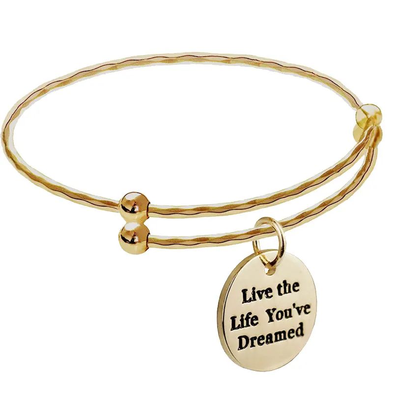 Inspirational Quotes Expandable Wire Bangle Gold Color Live the Life