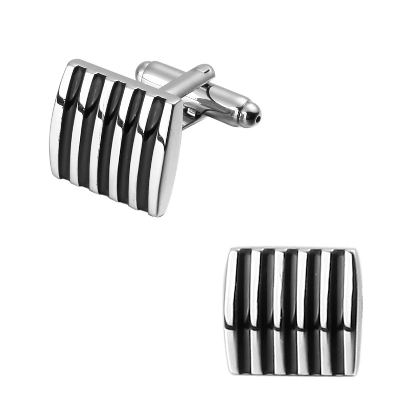 A pair of high quality brass Black Enamel Silvery striped Cufflinks Wedding gift brand men's shirt cuff | Украшения и