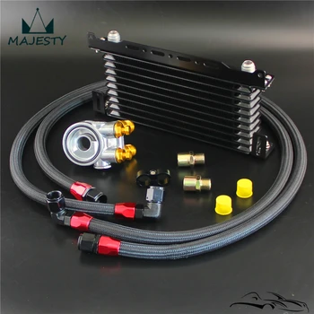 

10 Row Oil cooler w/Bracket+176F /80 Deg Thermostat Adapter Kit For Japan Car