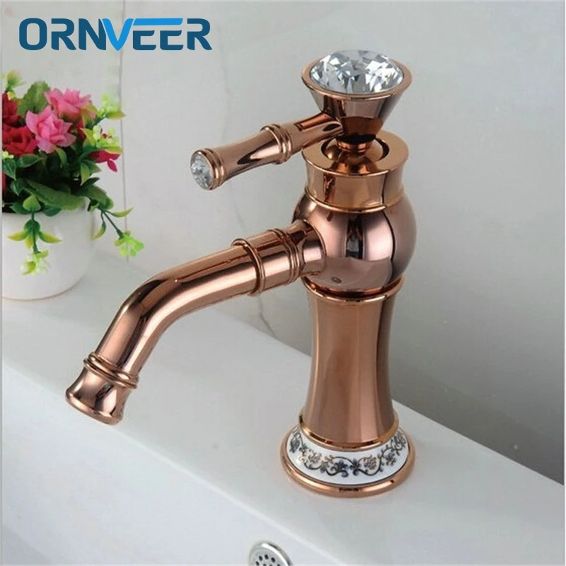 Free Shipping Luxury Rose Gold Bathroom Faucet Black Painted Decorated