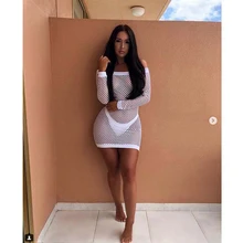 Sheath Off Shoulder White Short Nightclub Dresses Sexy Hollow Out Party Bodycon Dress with Long Sleeves Fashion Hollow Out Dress khaki hollow design off shoulder bodycon party dress
