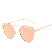 Кошачий глаз, Ретро стиль, фирменный дизайн, розовое золото, Зеркальные Солнцезащитные очки для женщин, металлические, отражающие, Плоские линзы, солнцезащитные очки для женщин