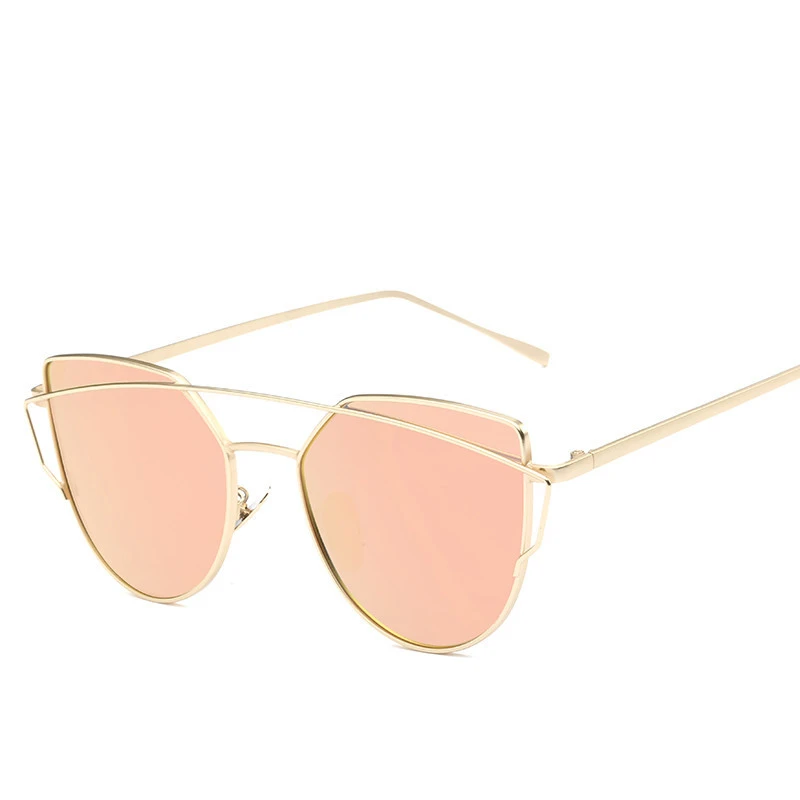 Cat Eye Women Sunglasses 2017 New Brand Design Mirror Flat Rose Gold Vintage Cateye Fashion Sun