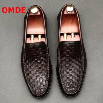 

OMDE Weaved Soft Genuine Leather Loafers Men Casual Shoes Handmade Dress Shoes Slip On Men's Flats Banquet And Prom Shoes