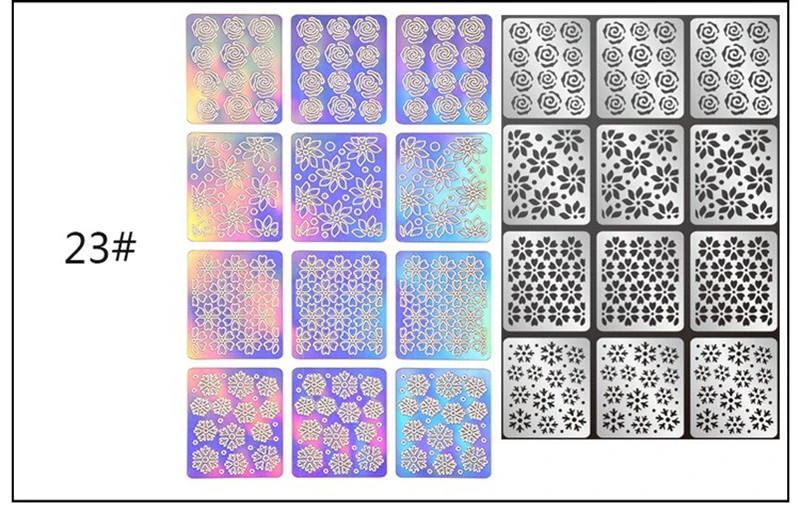 12 дизайн в 1 лазерный винил для ногтей полый неправильный шаблон трафареты для многоразовый для маникюра деко наклейки для нейл-арта наклейки-трафарет - Цвет: 23