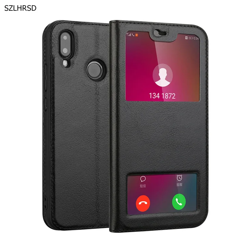 

Original Genuine Leather Case For Huawei P20 Lite Window View Protective Cover Magnetic Coques For Huawei Nova 3e Flip Case