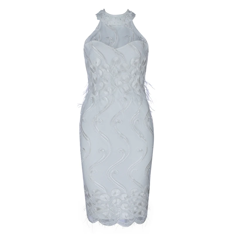 

2018 Fashion White Sleeveless O Neck Mesh Sexy Bandage Dress Bodycon Backless Zipper Solid Autumn Celebrity Night Out Party