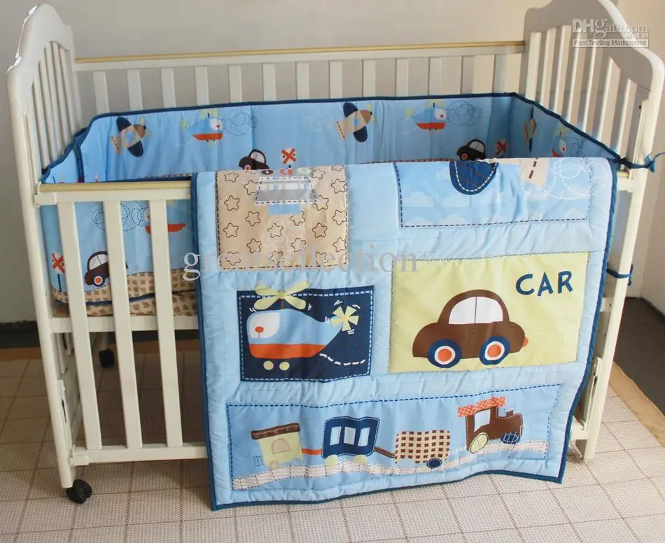 New Blue Cars Airplan Boy Baby Crib Cot Bedding Set 3 ...