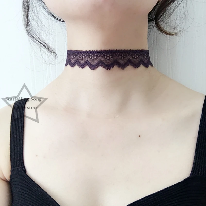 

Handmade 2CM Purple Chemical Lace & Stainless Steel Findings Jewelry Choker Necklaces