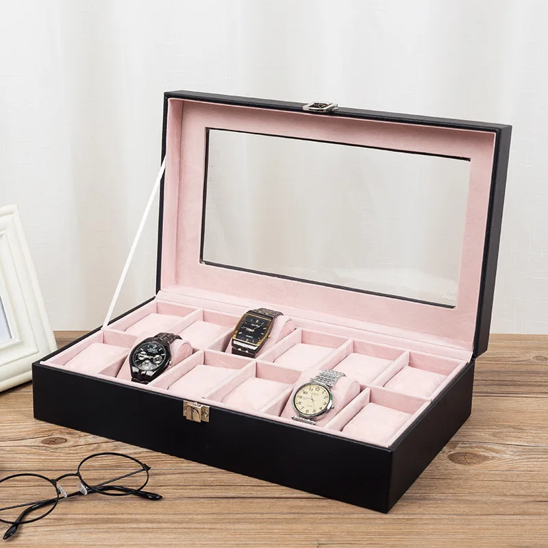 

Big Alligator Pattern Leather Wooden Watches Box With Window 12 Grids Watch Display Women Jewelry Organizer Case Birthday Gift