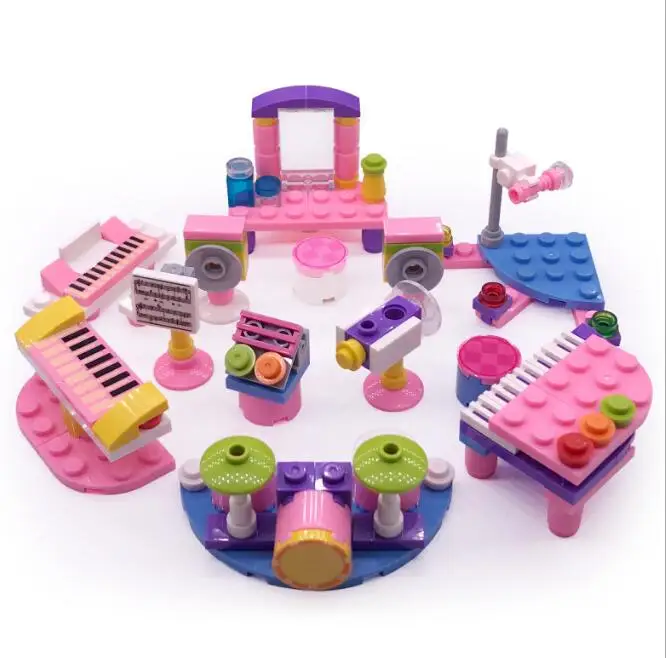 

Girl Musical Stage Play Model Blocks Learning Gift Piano/Drum Building Blocks Gifts Toys Compatible With Legoe Friends Toys