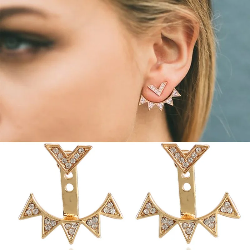 

Triangular Ear Nail Fashion Ladies Personality Connected Small-pointed Triangular Full-drill Ear Clip for the women earrings