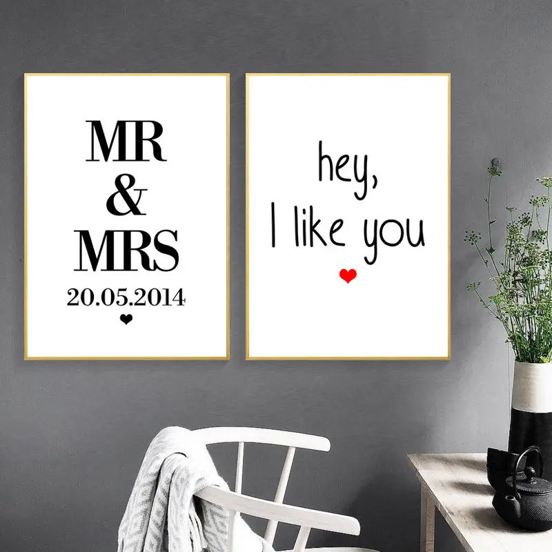 

Customize Wedding Anniversary Date English Word Art Canvas Poster Mr Mrs Wall Picture Print Canvas Painting Room Decor HD2646