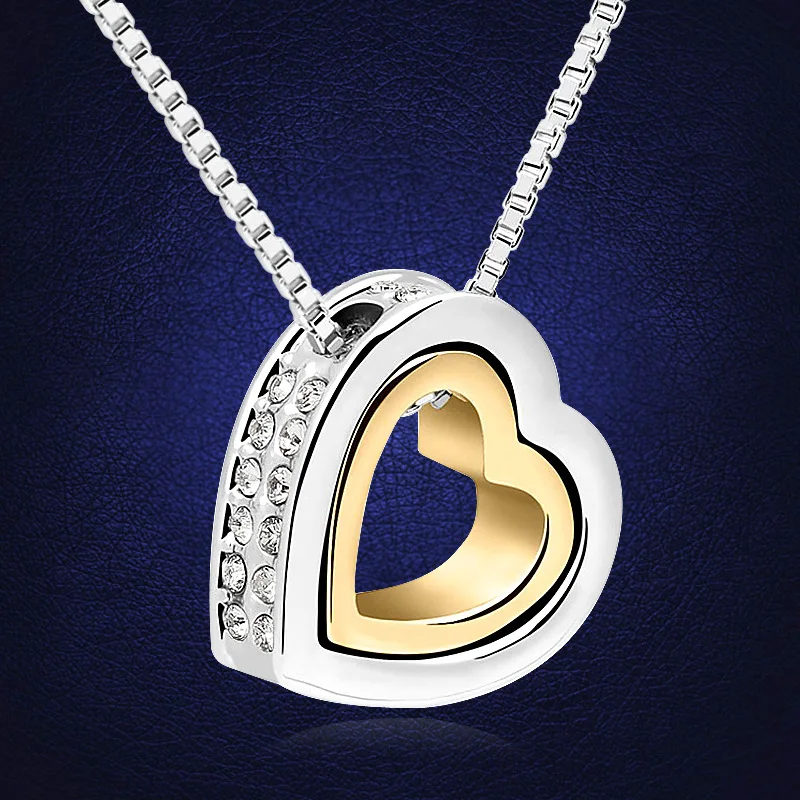 

ANNGILL New Style Fashion Exquisite Two Heart Pendants Necklaces Czech Crystals Women Love Costume Jewellery
