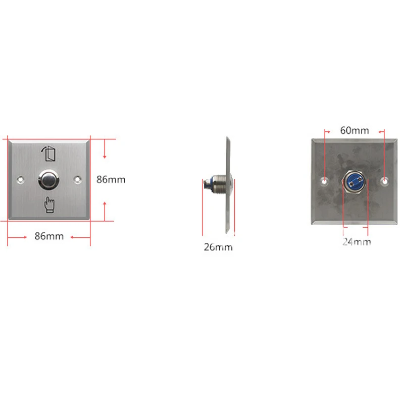 New Arrival 3A36V DC Stainless Steel Switch Panel Door Exit Push Home Release Button Access Control  Door Switch Button switch  (2)