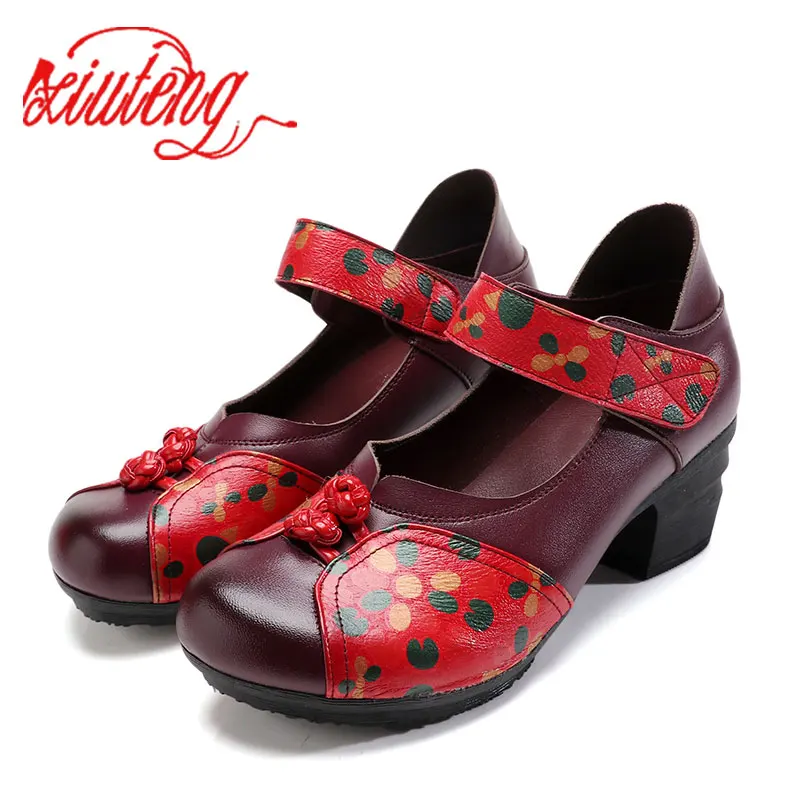 

Xiuteng 2018 Lady High Quality Genuine Leather Thick Heel Women's Pumps For Women Fashion Bowtie Slip On Pumps Shoes Summer
