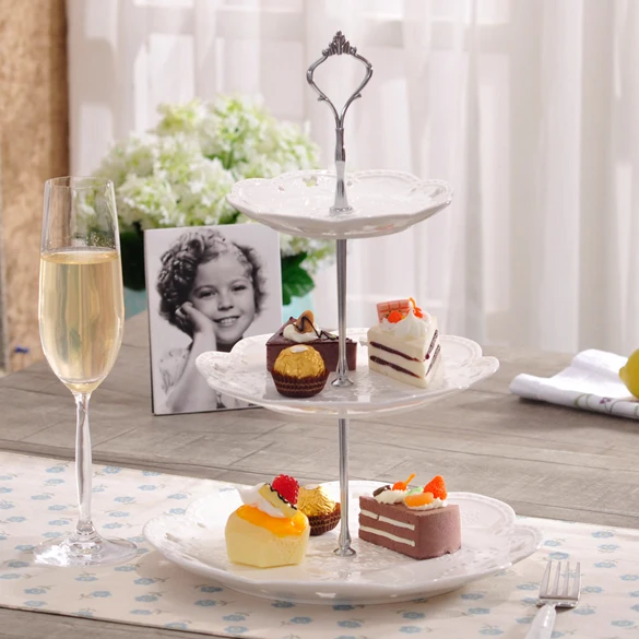 

Set of 3 Tiers Cake Plate Stand Handle Fitting Party Crown Rod DIY