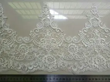 

very beautiful embroidery lace fabric and lace trim, ivory french lace trim for wedding veil lace