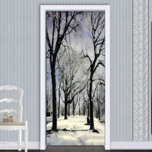 Современный черный и белый лес пейзаж дверь стикер гостиная ресторан обои 3D ПВХ самоклеющийся декор для двери стикер s