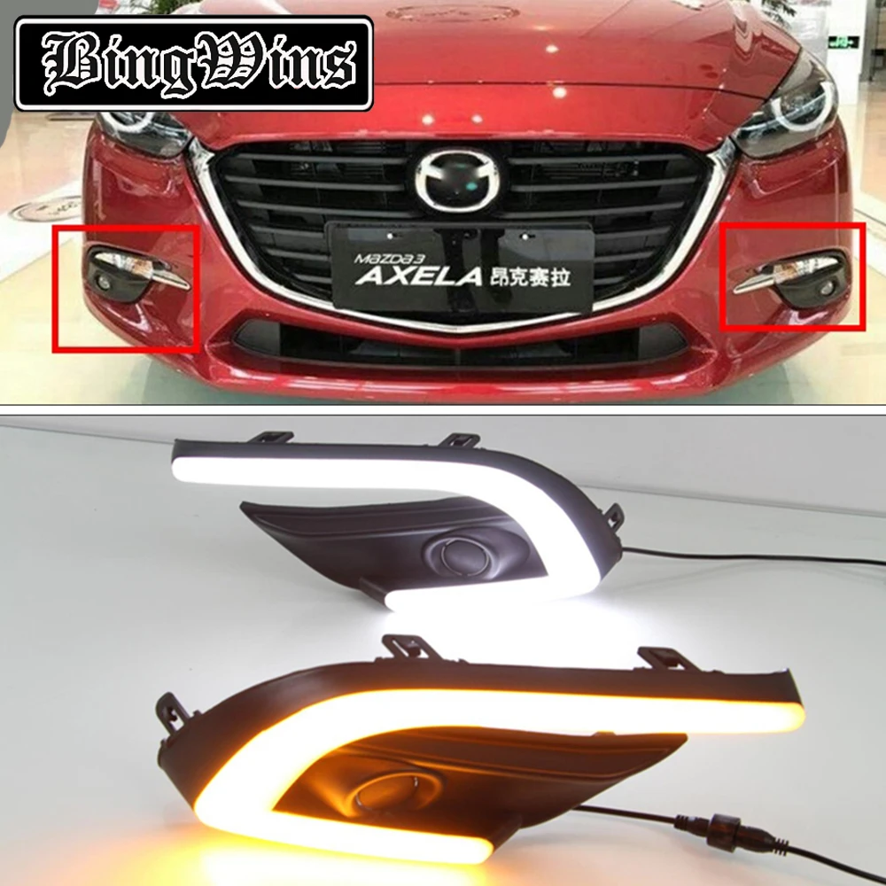

Car styling for led white daytime running light DRL + yellow turn signal for mazda 3 Axela 2017 2018