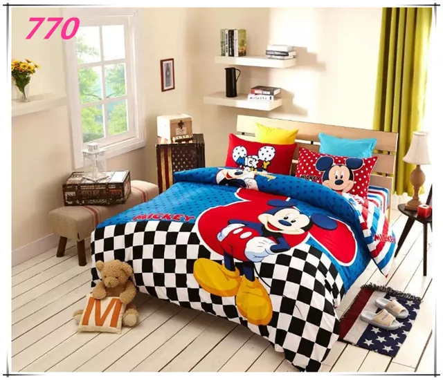 Mickey Mouse kids print bedding set 4pc bedclothes 100 Cotton Duvet