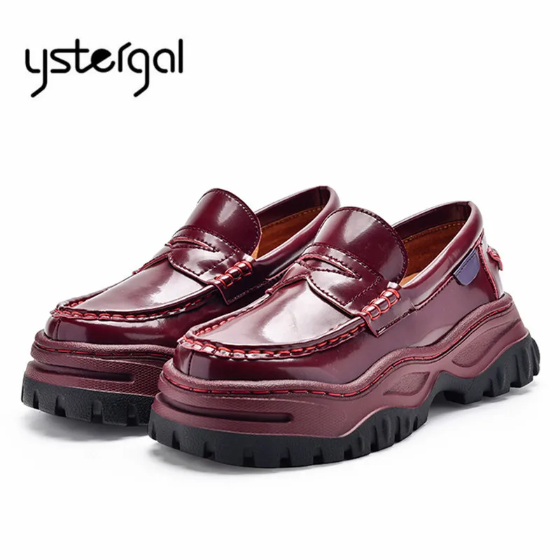 

Ystergal Wine Red Patent Leather Women Flats Platform Creepers Ladies Slip On Casual Flat Shoes Woman Espadrilles Sneakers Women