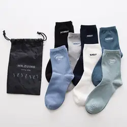 2018 новые мужские носки 7 пар хлопок буквы длинные осенние мужские носки неделя Новый стиль счастливый Высокое качество Мужские носки