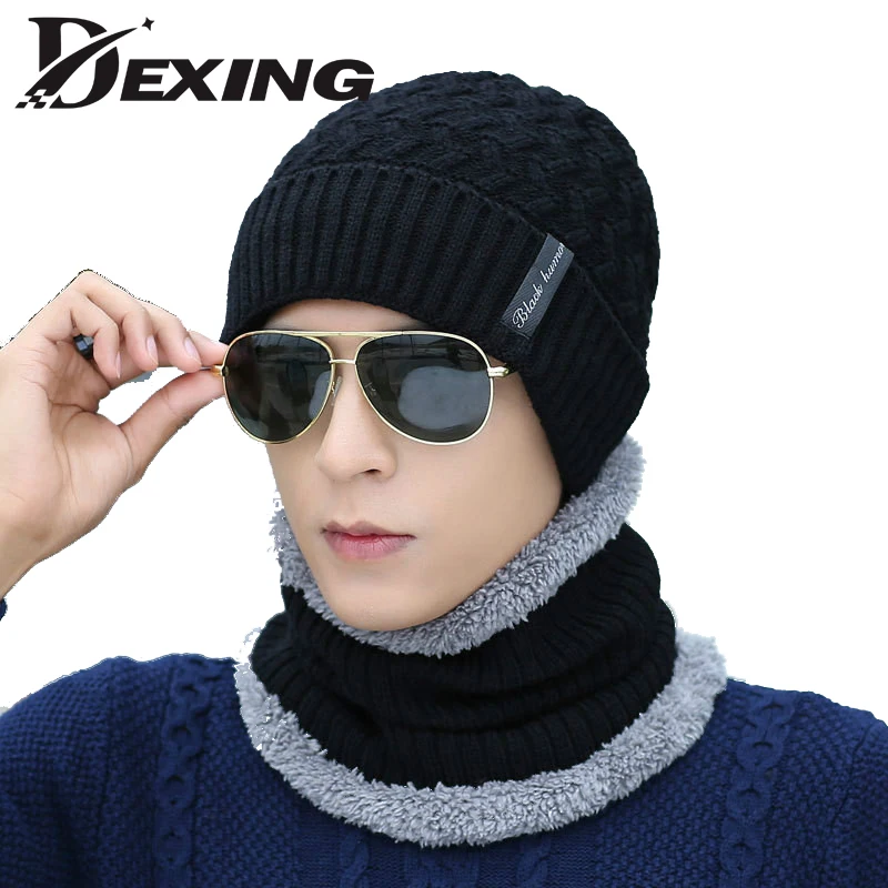 neck warmer Scarf Winter Wool fur Hat Knitting for men knitted Caps