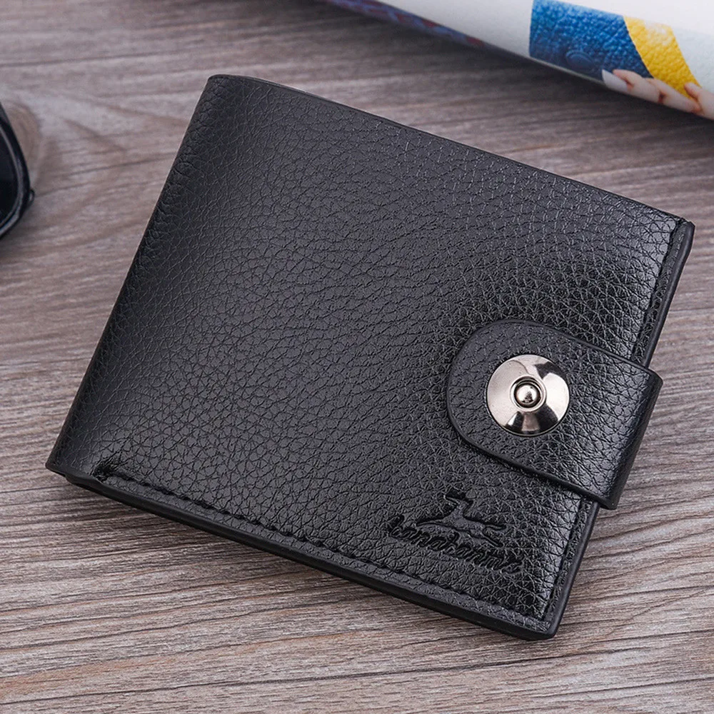 Мужской однотонный винтажный кошелек на застежке с рисунком личи с отделением для карт 30