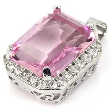 18x13mm Rosa Kunzite, blanco CZ Creado SheCrown Boda 925 Colgante de Plata 27x14mm