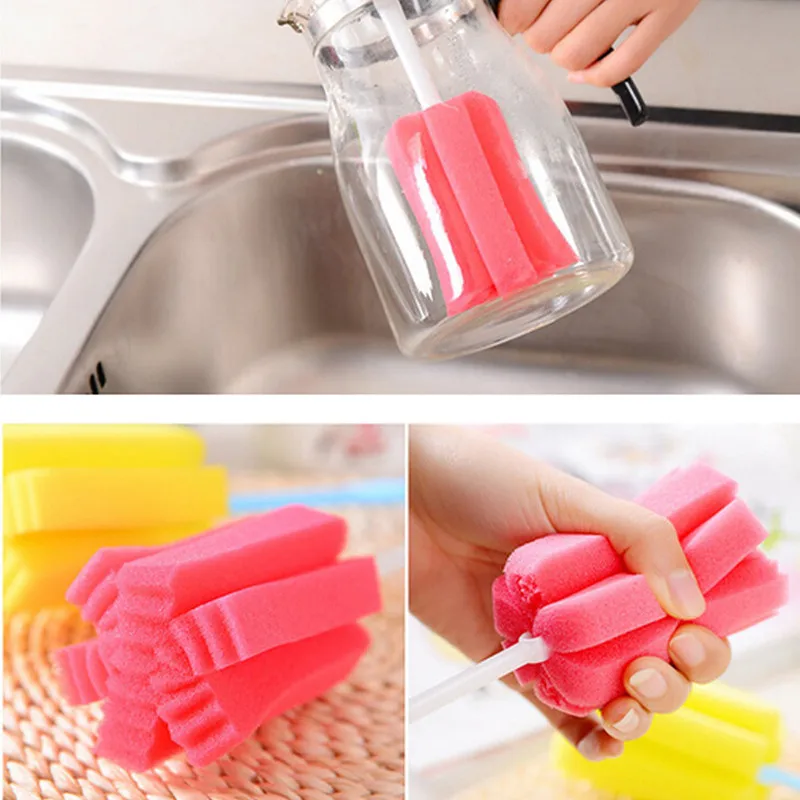 Cleaning Brushes Kitchen Cleaning Tool Sponge Brush For Wineglass Bottle Coffe Tea Glass Cup long handle Brush wholesale