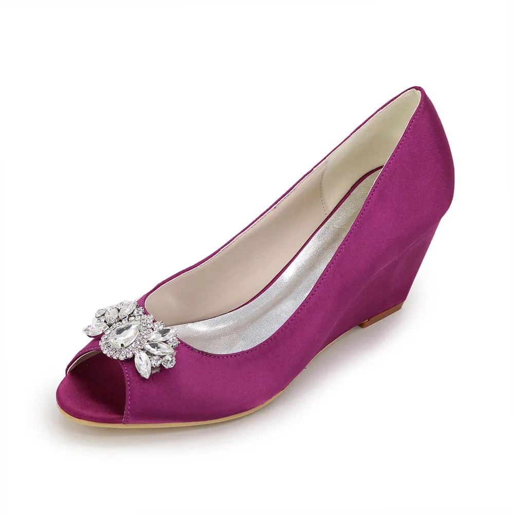 

ARQA Womens Peep Toe Wedge Heels Rhinestone Buckle Satin Evening Prom Wedding Party Shoes