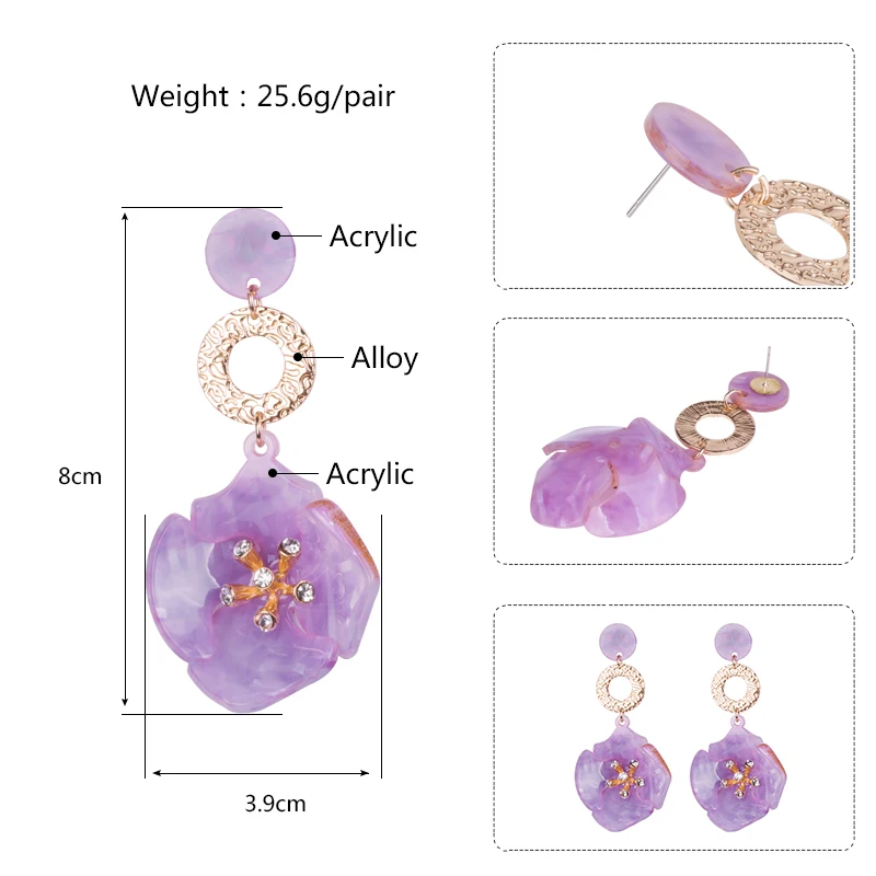GuanLong Trendy Big Acrylic Drop Earrings for Women 2018 New Crystal Dangling Resin Earrings Fashion Jewelry Long Flowers Brincos (5)