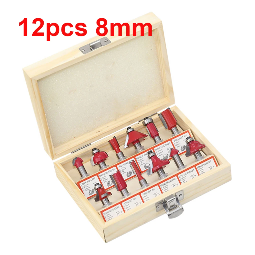 

15pcs/12pcs 1/4" 1/2" Shank Wood Router Set Alloy Milling Cutter Router Bit Set Mill Wood Cutting Tools for Woodworking 4 Types