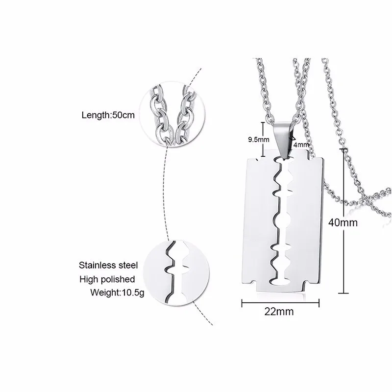 Vnox, уникальное мужское ожерелье с лезвием для бритья, повседневные Простые мужские ювелирные изделия из нержавеющей стали с цепочкой 2" /24"